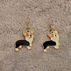 Corgi Dog Puppy Womens Earrings One Pair Gold Tone Hanging Dangle E40E